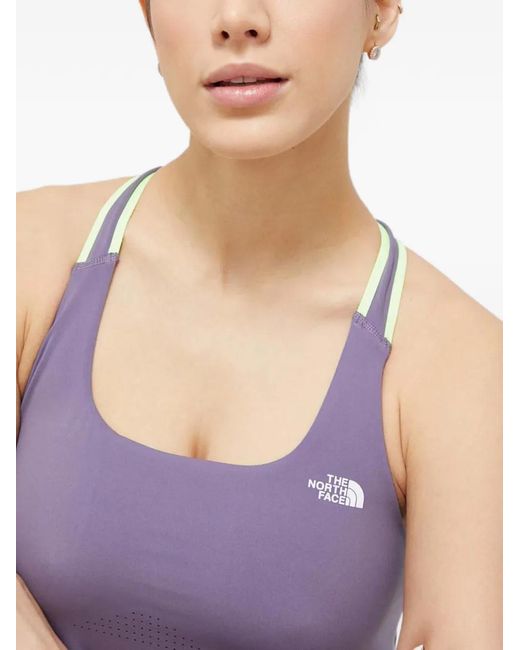 The North Face Purple Movmynt Logo-Print Racerback Sports Bra