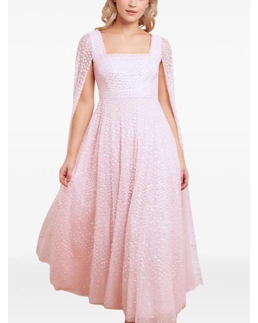 Needle & Thread Pink Scatter Dot Cape-Sleeve Midi Dress