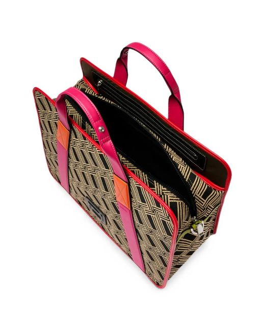 Lancel Red Mistral Monogram-Jacquard Leather-Trim Weekend Bag