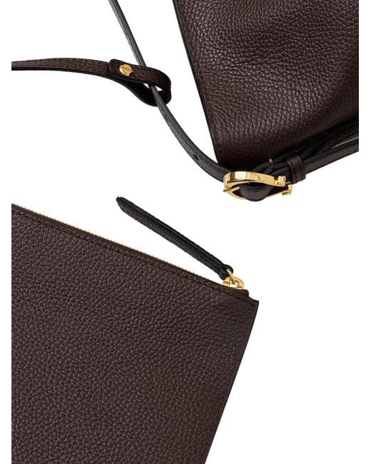 Pollini Black Pebbled Leather Buckle-Detail Tote Bag
