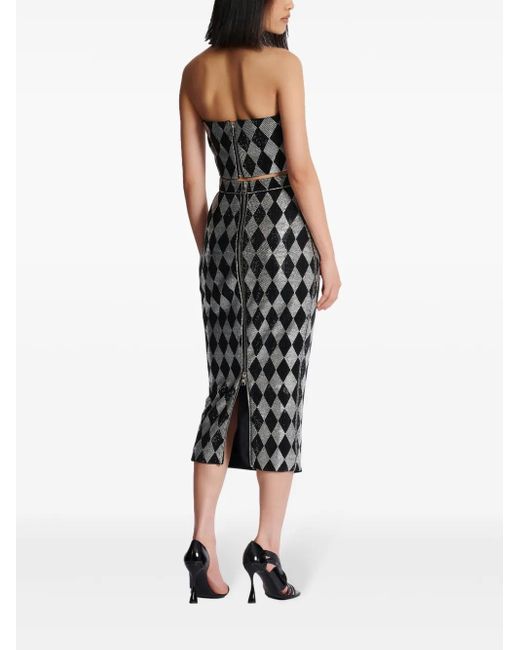 Jupe Mi-Longue À Détails De Strass Balmain en coloris Black