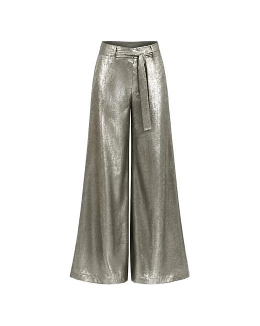 Otro Amor Gray Metallic-Effect Belted Palazzo Pants