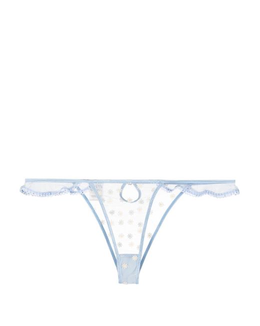 Le Petit Trou Papillon Floral-embroidered Sheer Tulle Thong in White | Lyst