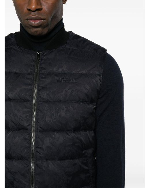 Versace Black Barocco-jacquard Quilted Gilet for men
