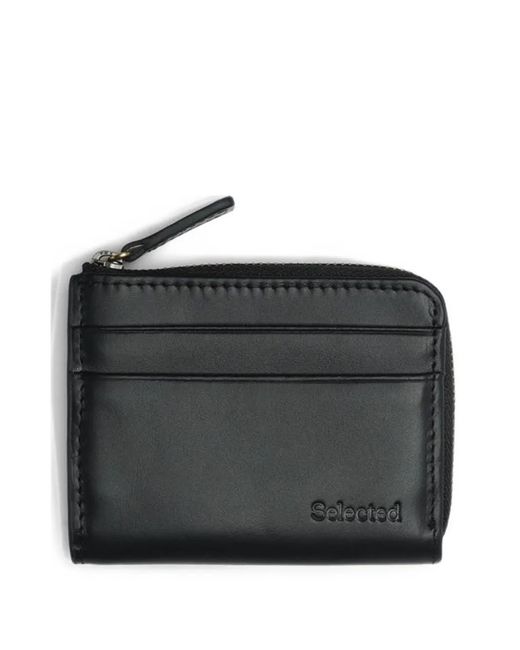 SELECTED Black Zipped Leather Wallet for men