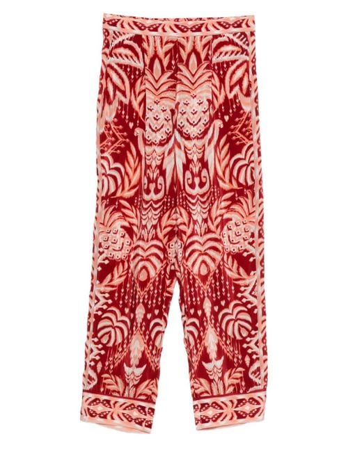 Farm Rio Red Tropical Tapestry Pleated Ikat Trousers