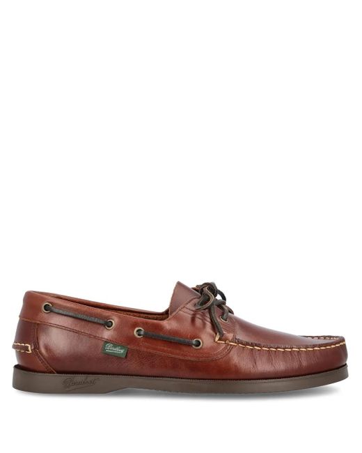 Paraboot Brown Leather Lace-Up Boat Shoes for men