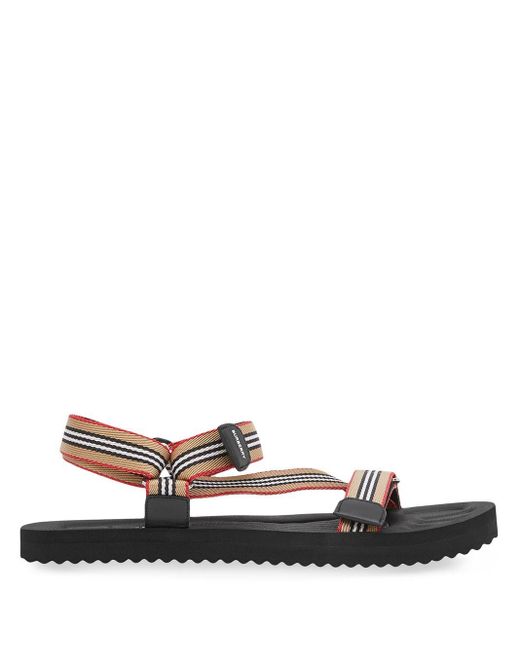 Burberry Leather Icon Stripe Sandals in Black for Men - Save 10 
