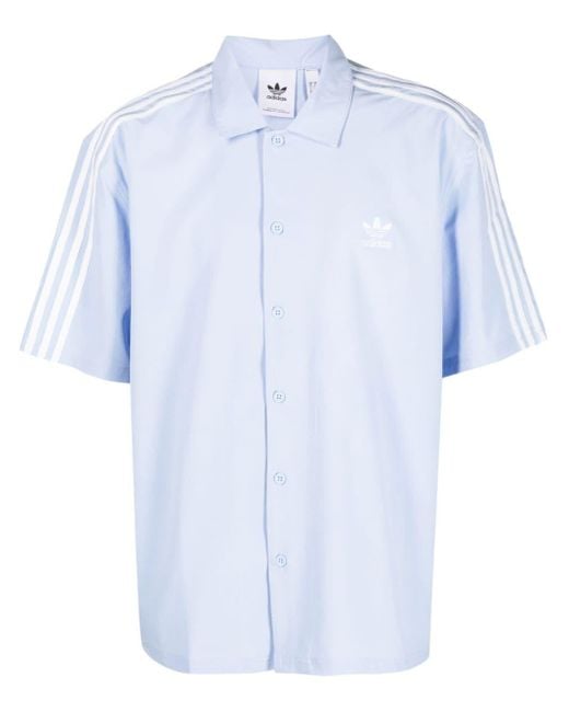 Adidas Blue Stripe-detail Button-up Shirt for men