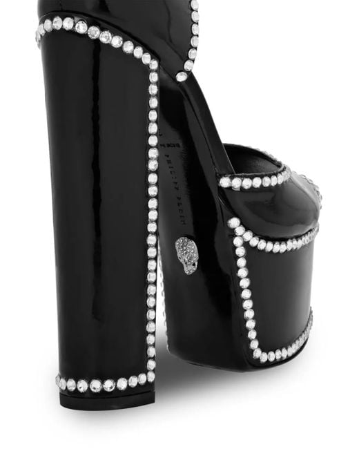 Philipp Plein Black Crystal-Embellished Heeled Platform Sandals
