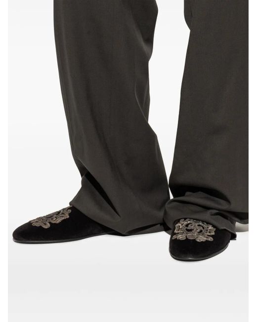 Dolce & Gabbana Black Velvet Slippers With Coat Of Arms Embroidery for men