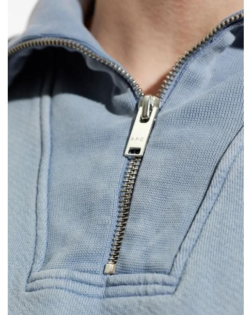 A.P.C. Blue Half-Zip Cotton Sweatshirt for men