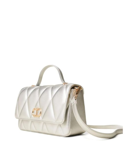 Twinset White Quilted Top-Handle Tote Bag