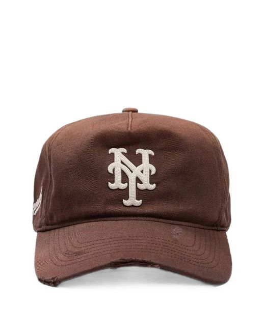 Represent Brown X '47 Mlb New York Mets Logo-Embroidered Distressed Cap for men