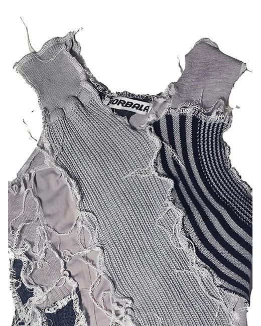 Borbala Gray Fluff Patchwork-Effect Fluffy Tank Top