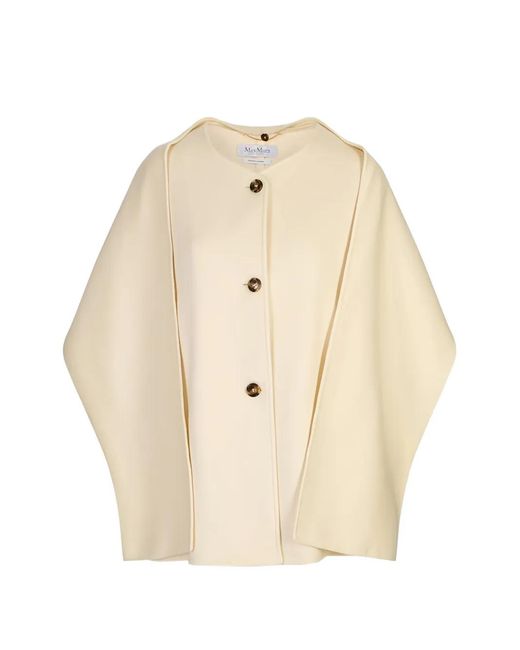 Max Mara Natural Button-Fastening Cape Coat