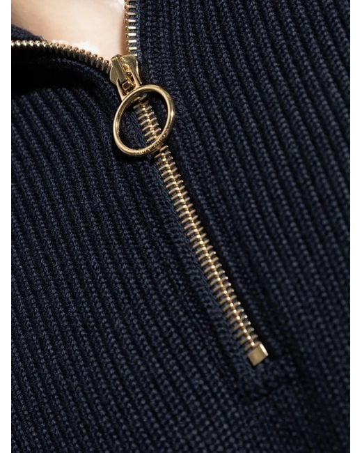 Paul & Shark Blue Shark Tag Tech Wool Half Zip Sweater for men