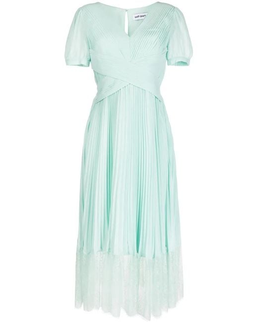 Self-Portrait Blue Chiffon Crossover Midi Dress