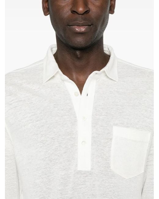 Polo Ralph Lauren White Long-Sleeve Linen Polo Shirt for men