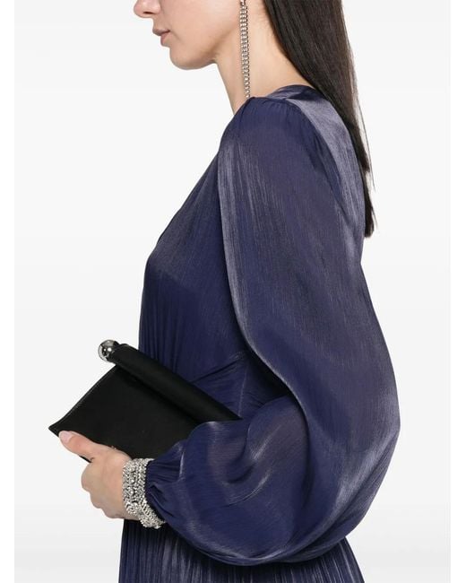 Nissa Blue Pleated Chiffon Midi Dress