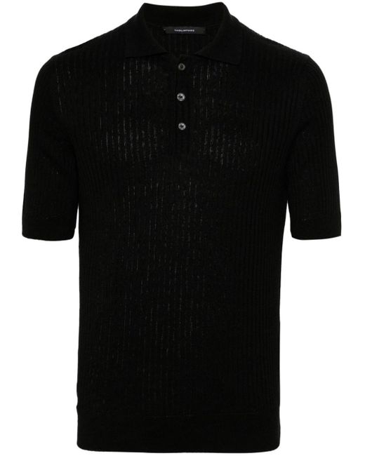 Tagliatore Black Park Ribbed-knit Polo Shirt for men