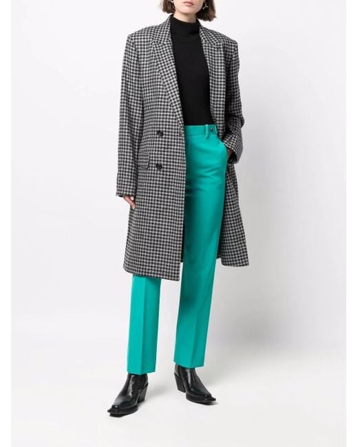 AMI Gray Houndstooth Pattern Double-Breasted Coat