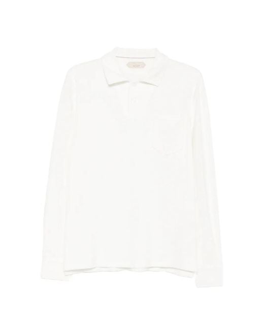 Aurélien White Terry Long-Sleeve Chest-Pocket Polo Shirt for men