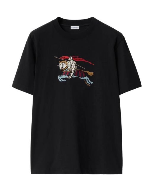 Burberry Black Equestrian Knight Embroidered Tee for men