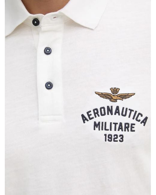 Aeronautica Militare White Logo-Embroidered Side-Stripe Polo Shirt for men