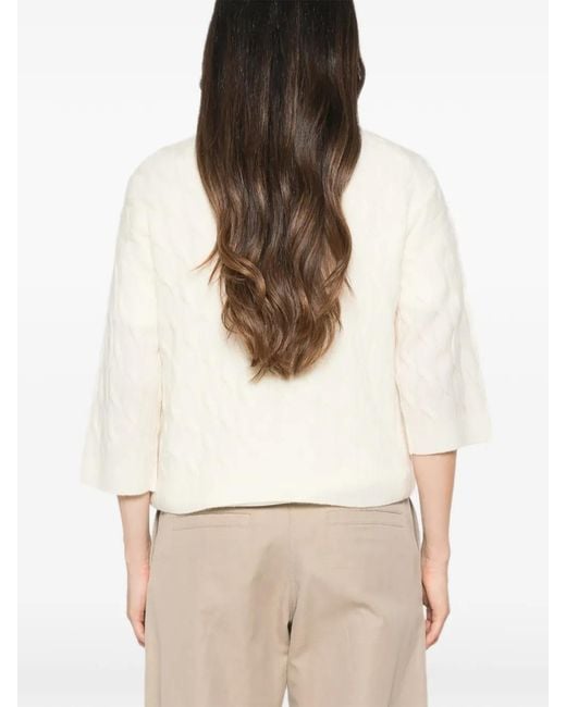 Marella White Mlsradura Cable-Knit Short-Sleeve Sweater