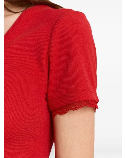 Damson Madder Red Paige Lace-Trim V-Neck T-Shirt