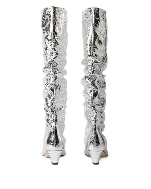 MSGM White Ruched Foiled Leather Boots