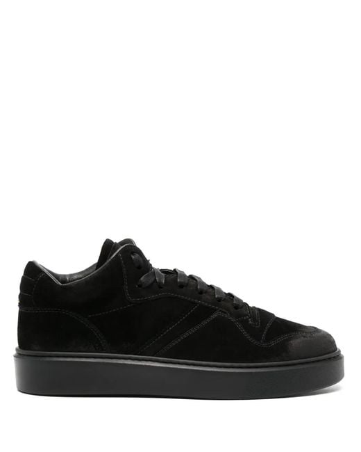 Doucal's Black Logo-Debossed Suede Sneakers for men
