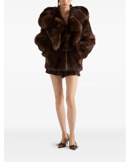 Prada Brown Hooded Shearling Jacket