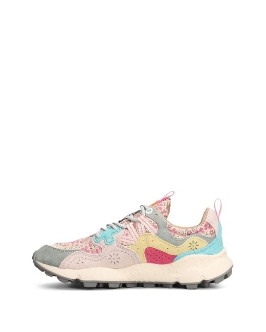 Flower Mountain White Yamano 3 Floral-Print Panelled Suede Sneakers