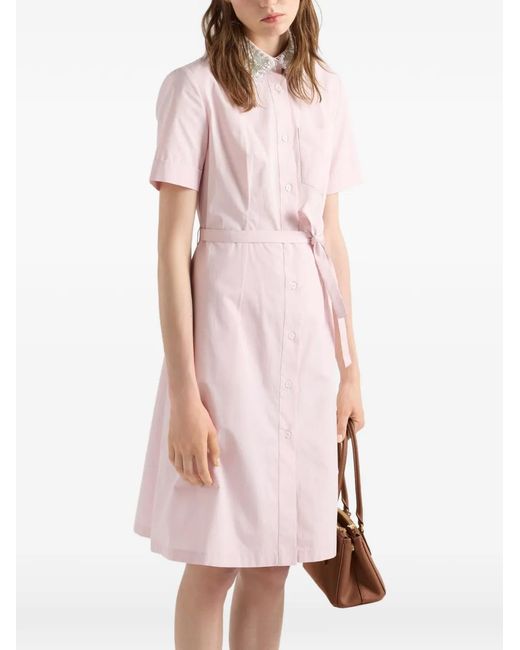 Prada Pink Embroidered Poplin Shirt Dress