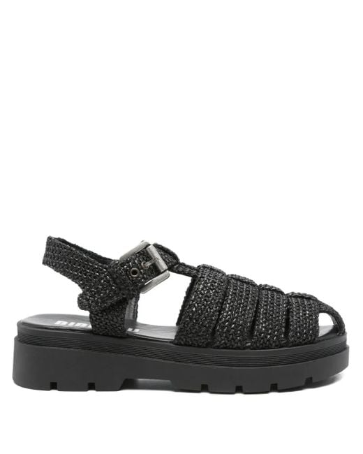 Bibi Lou Black Woven-Texture Flat Sandals