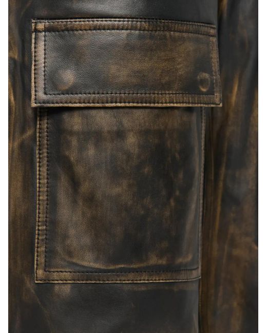 M I S B H V Gray Leather Moto Cargo Trousers for men
