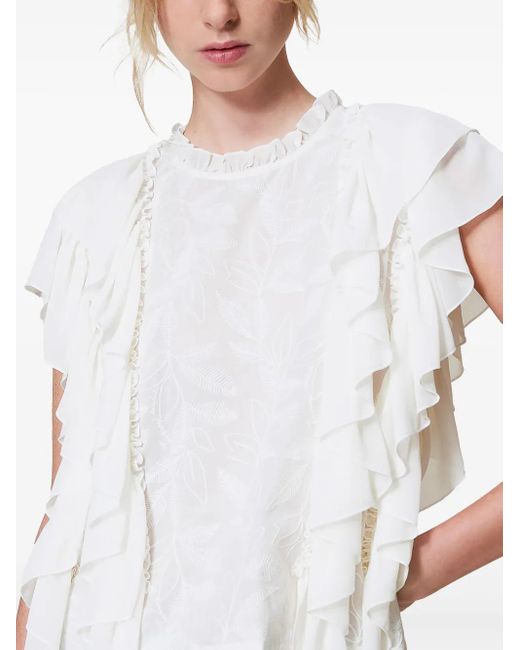 Twinset White Embroidered Ruffled Blouse