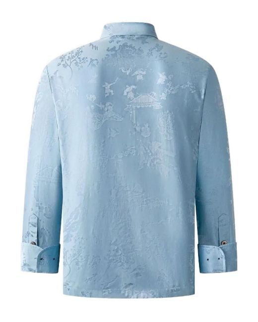 Shanghai Tang Blue Jacquard Shirt for men