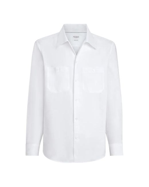 Brunello Cucinelli White Linen Chest-Pockets Shirt for men
