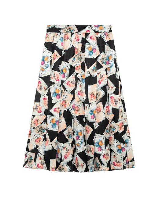 MSGM White Playing-Card-Print Pleated Midi Skirt