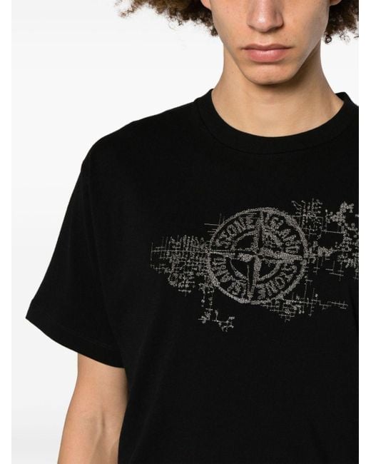 Stone Island Black Embroidered-logo Cotton T-shirt for men
