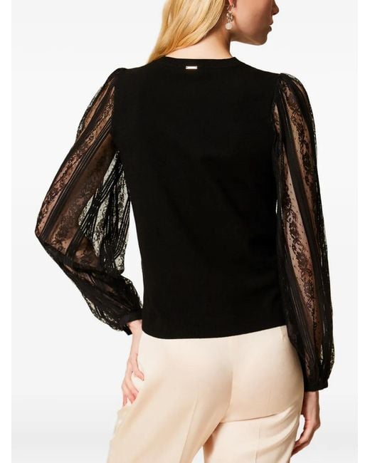 Twinset Black Jumper With Lace Sleeves