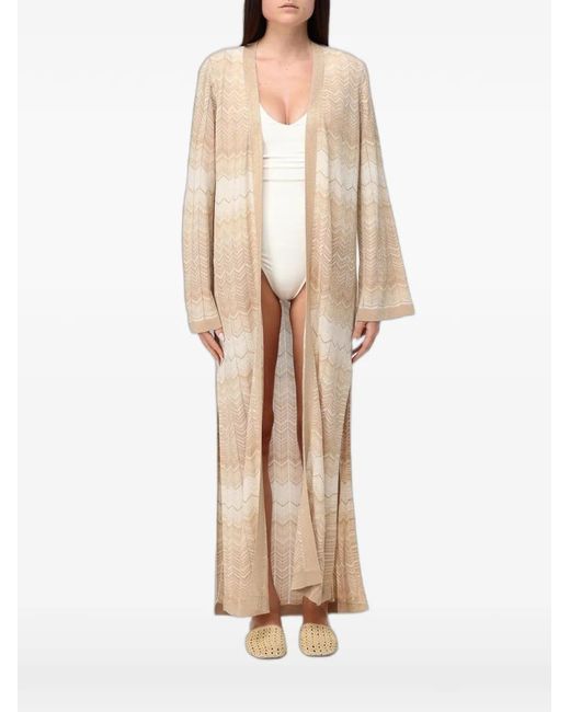 Mc2 Saint Barth Natural Zig-Zag Knit Cardigan