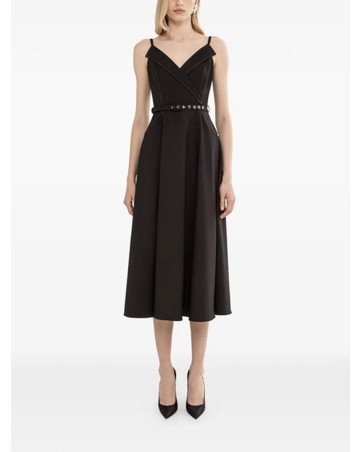 Nissa Black Belted Midi Dress