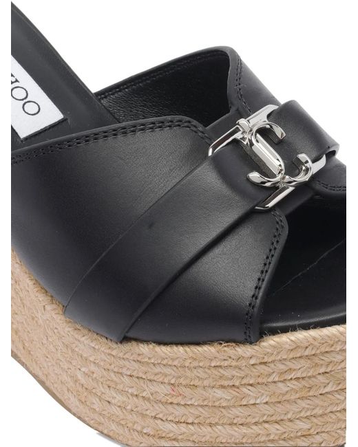 Jimmy Choo Brown 100Mm Leather Wedge Espadrille Sandals