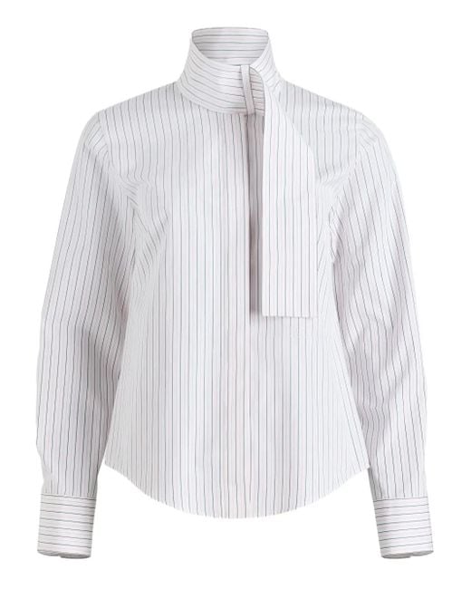 Patou White Pinstripe Scarf-Collar Blouse