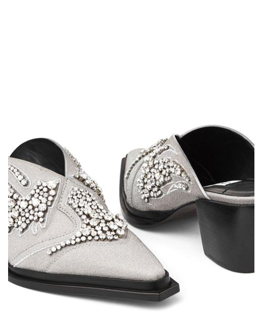 Jimmy Choo White Cece 60 Crystal-embroidered Mules
