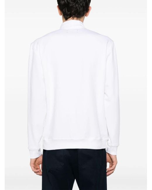 Kiton White Cotton Zip-up Sweatshirt for men